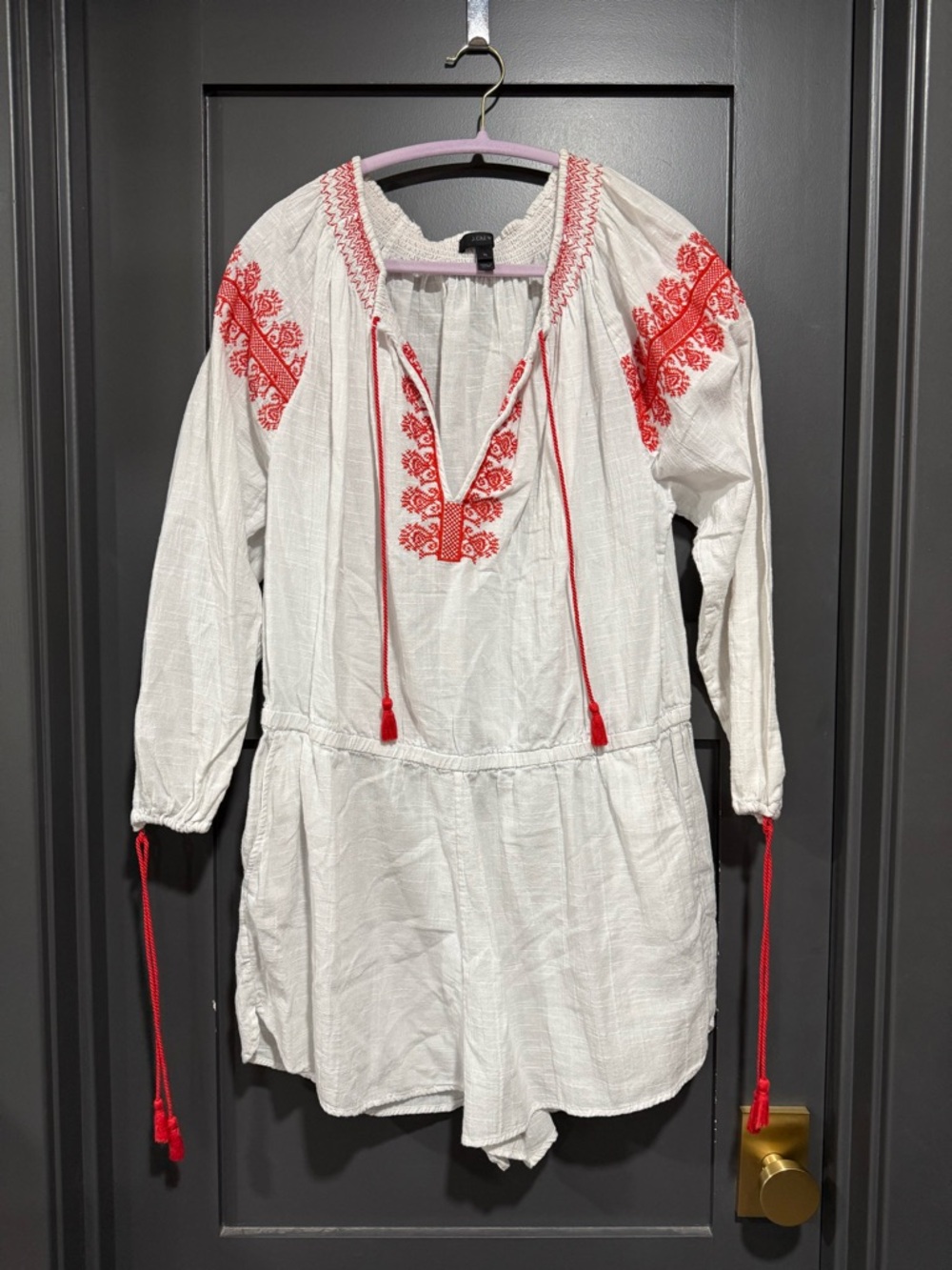 J. Crew Cream Gauze Peasant Blouse Romper